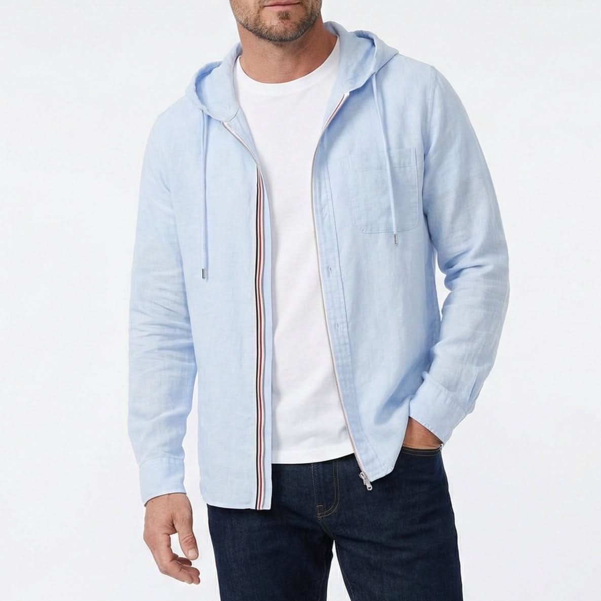 Men's Casual Zip-Up Windbreaker Hooded Jacket