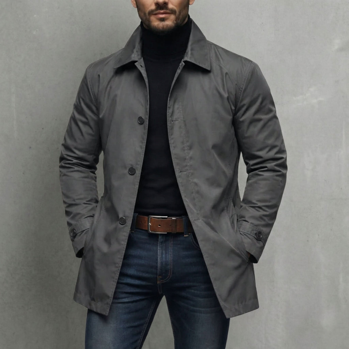 Men's Classic Button-Front Trench Coat