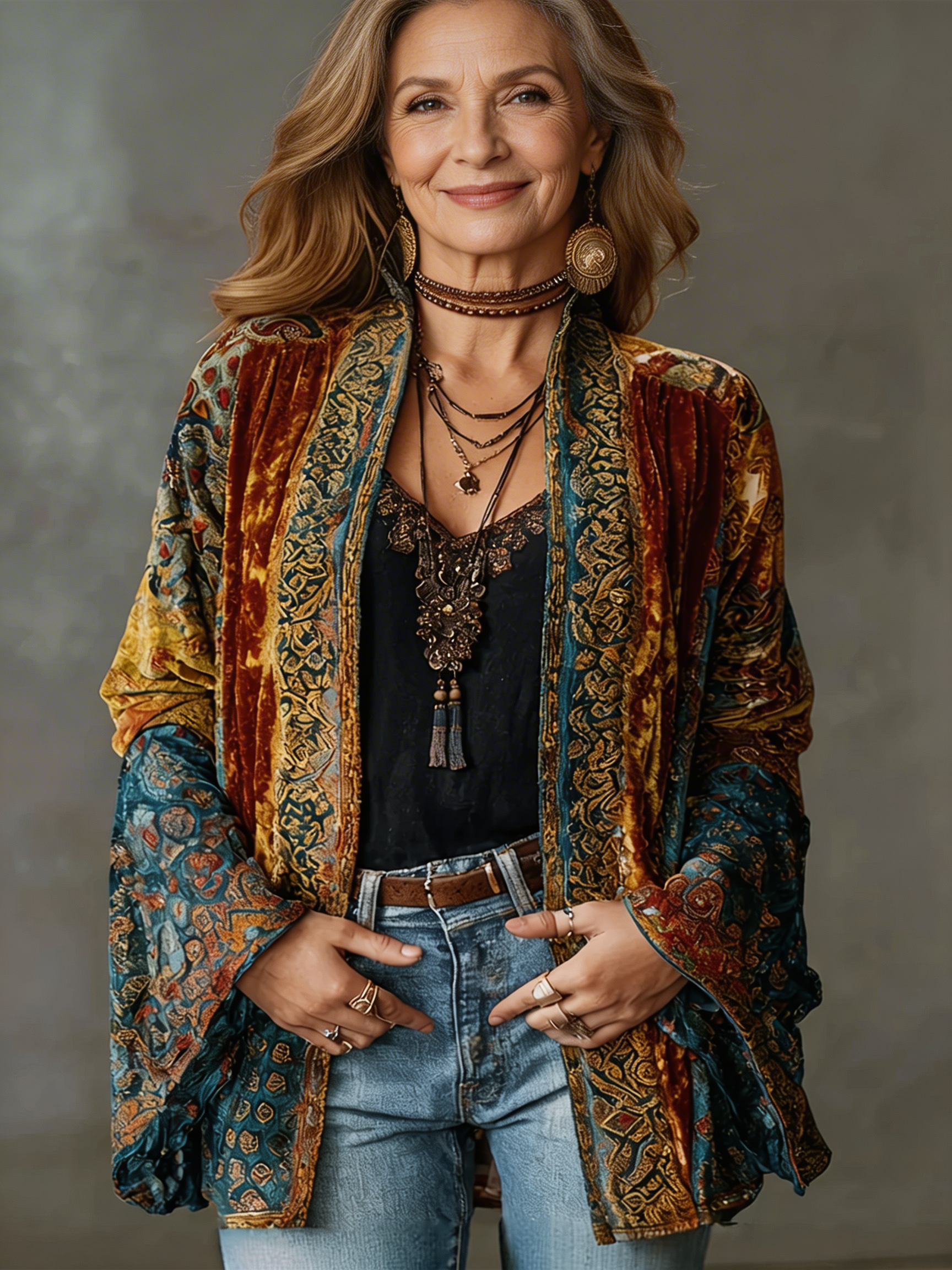 Women's Bohemian Kimono Cardigan with Artistic Motifs