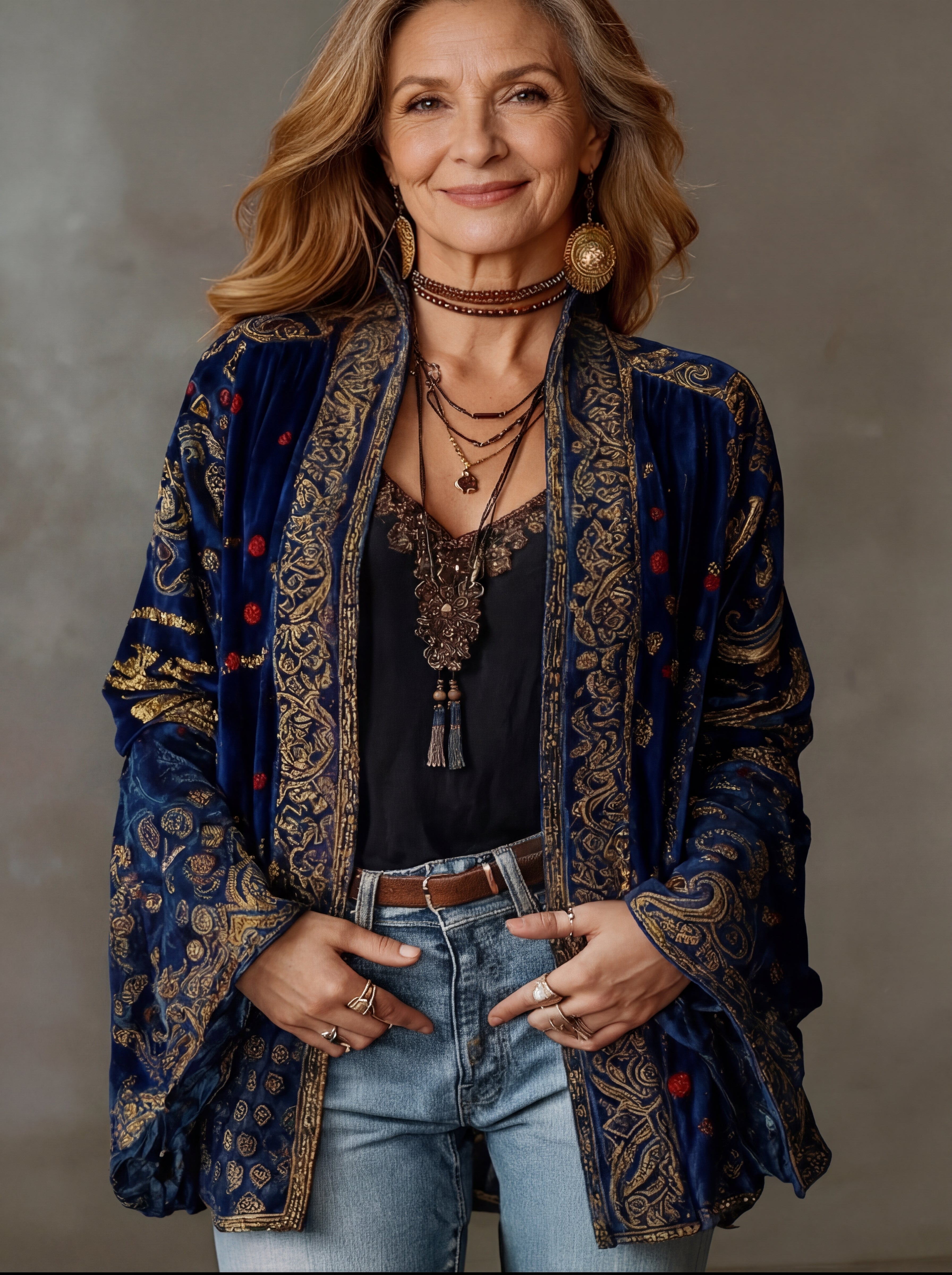 Women's Bohemian Kimono Cardigan with Artistic Motifs