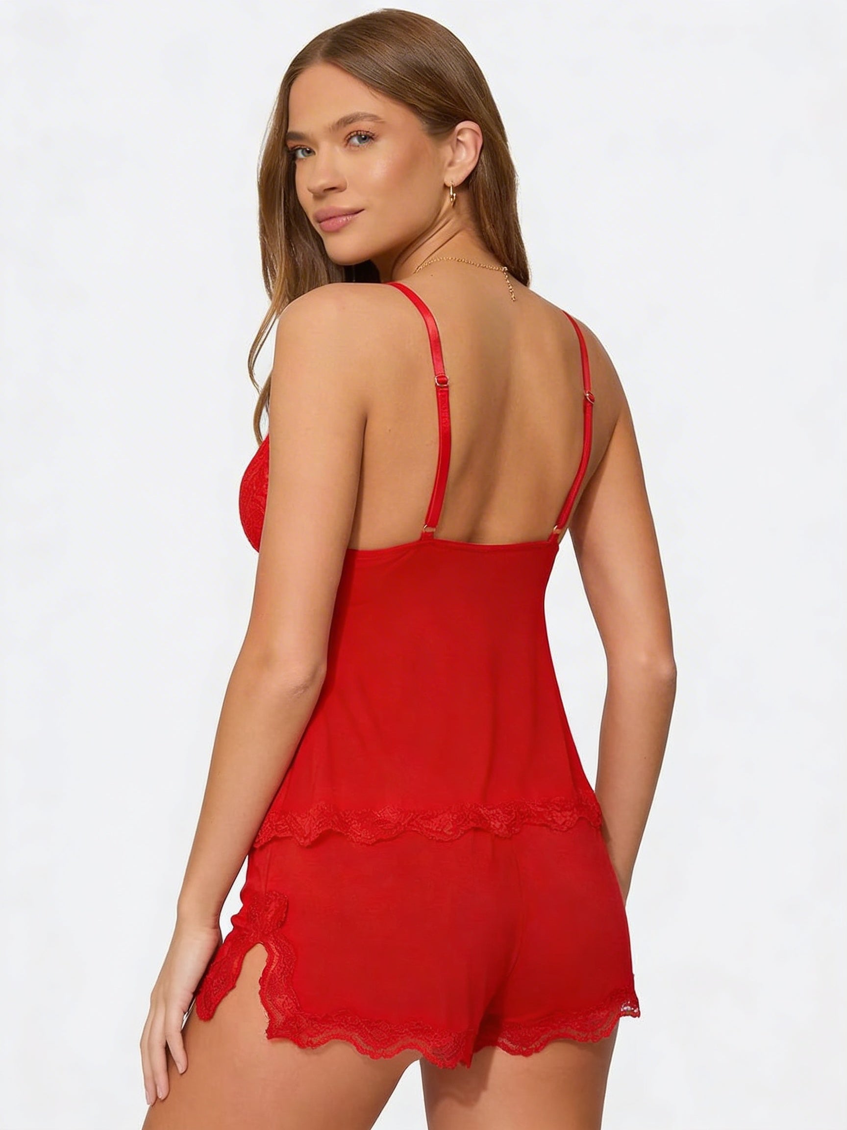Women's Lace Trim Cami Shorts Set