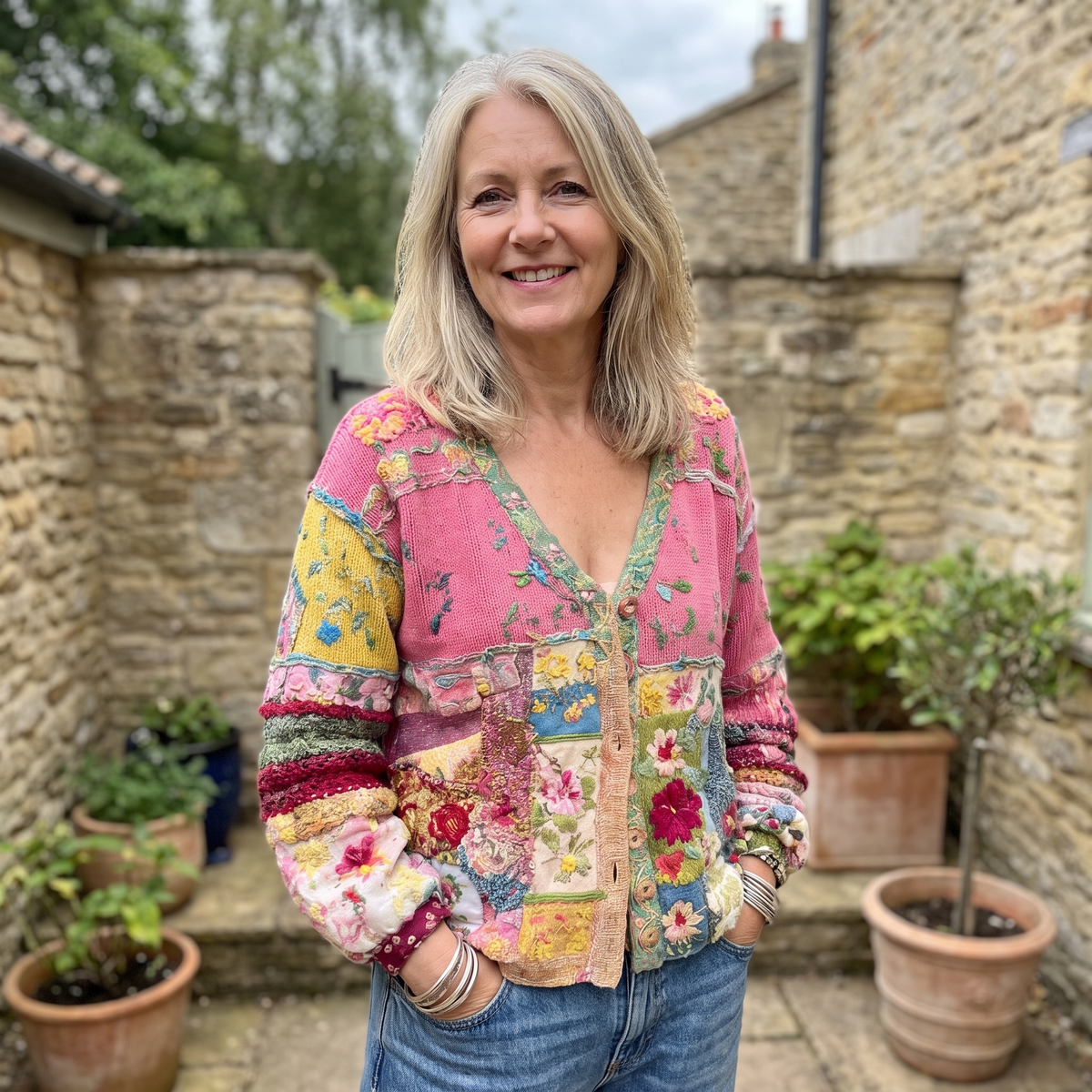 Women's Boho Floral Patchwork Cardigan