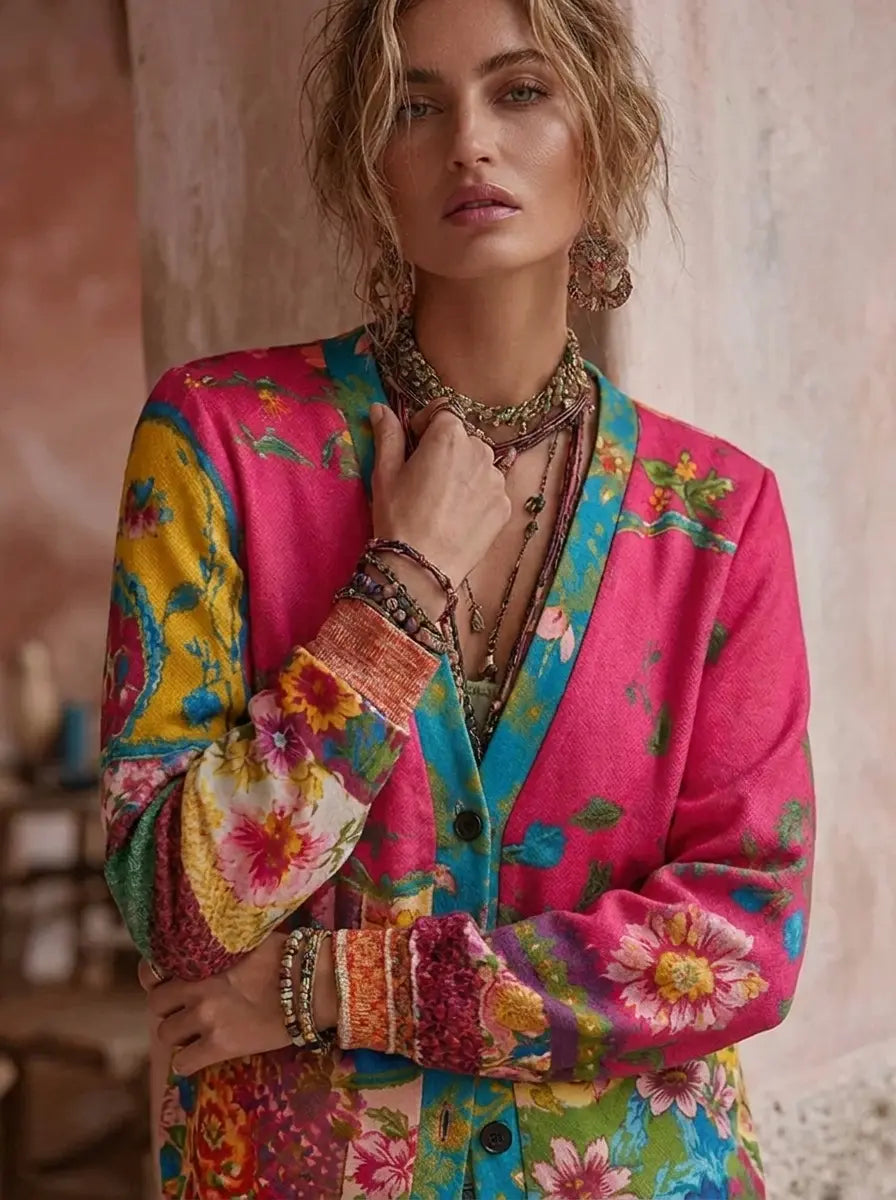 Women's Vintage Cardigan with Floral Embroidery