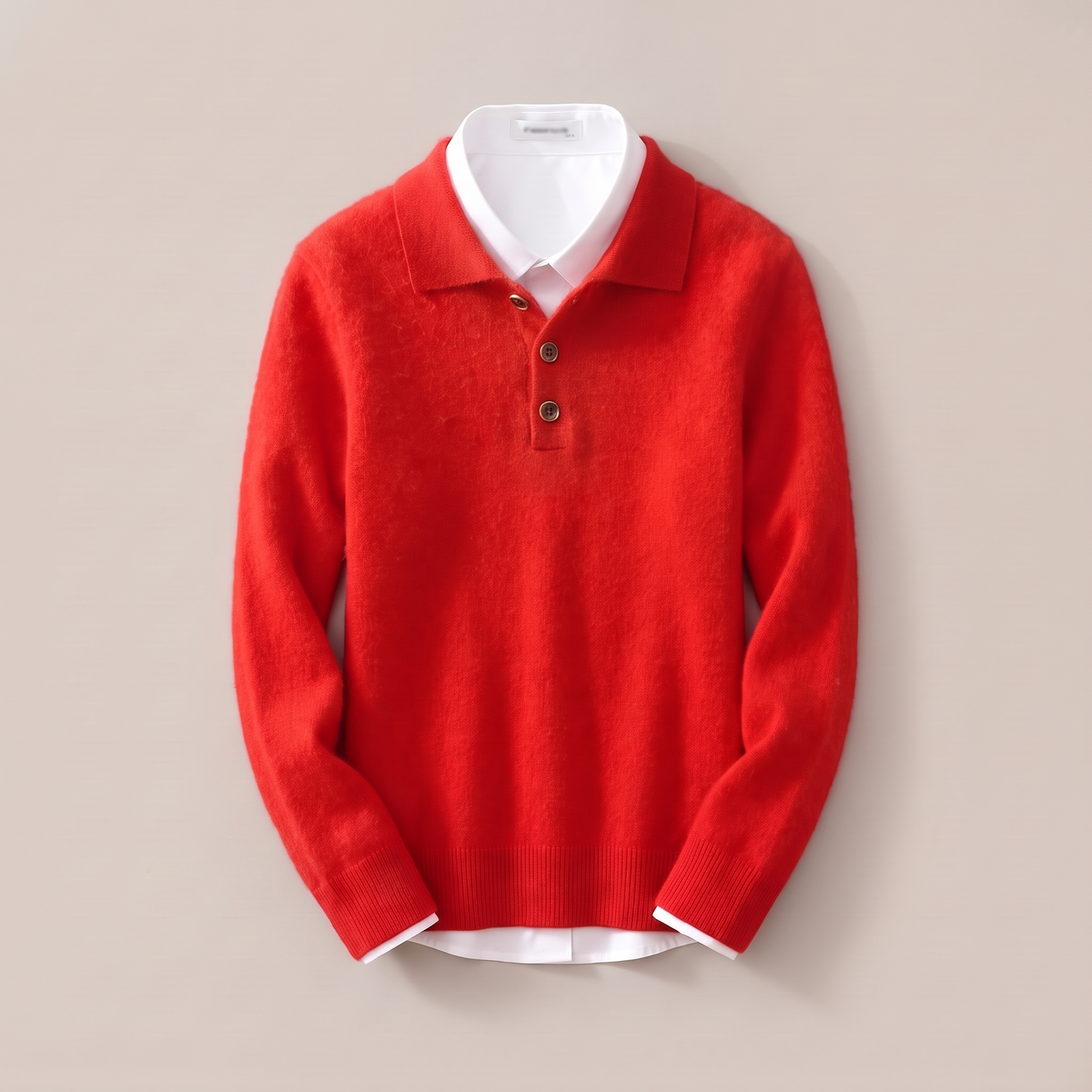 Men's Soft Knit Polo Sweater with Ribbed Cuffs