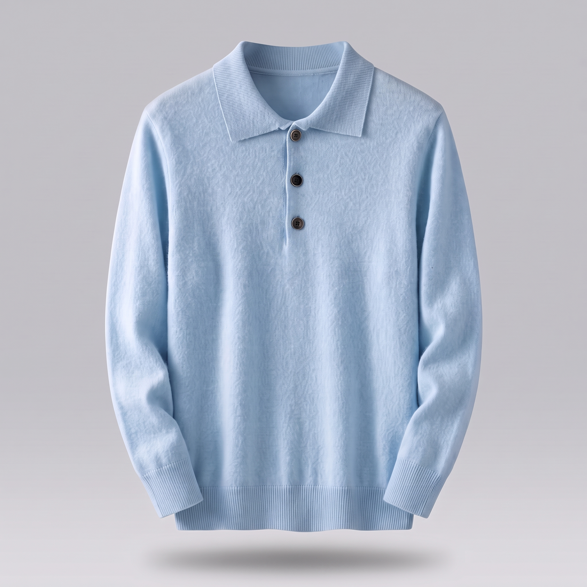 Men's Soft Knit Polo Sweater with Ribbed Cuffs