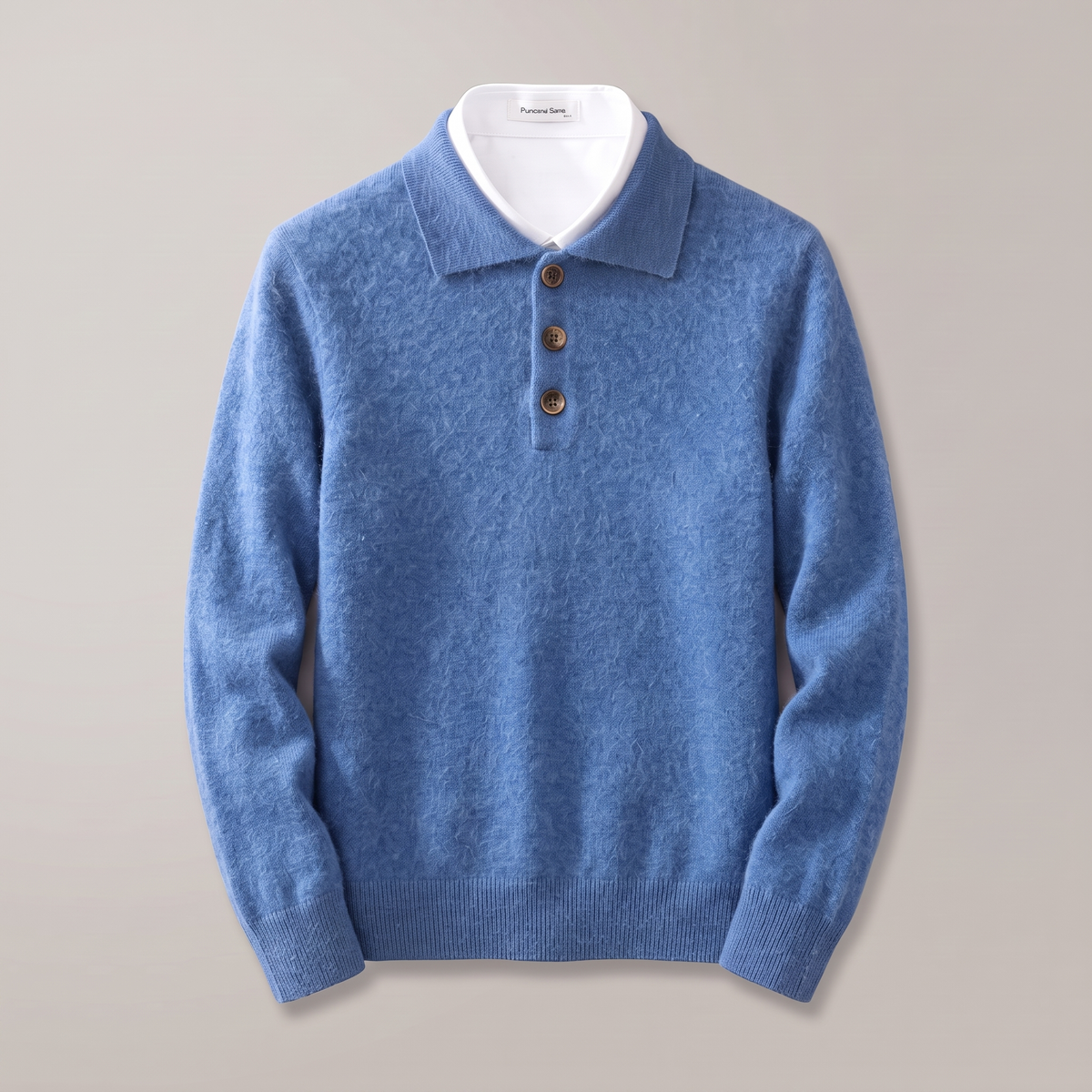 Men's Soft Knit Polo Sweater with Ribbed Cuffs