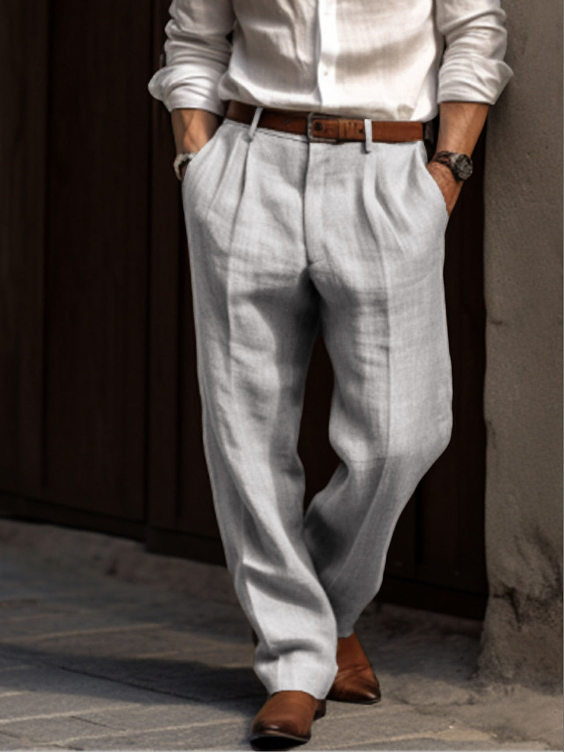Light Pleated Men's Cotton Trousers
