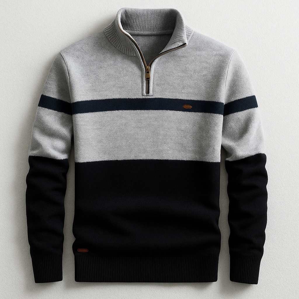 Men's Color Block Quarter Zip Knit Sweater