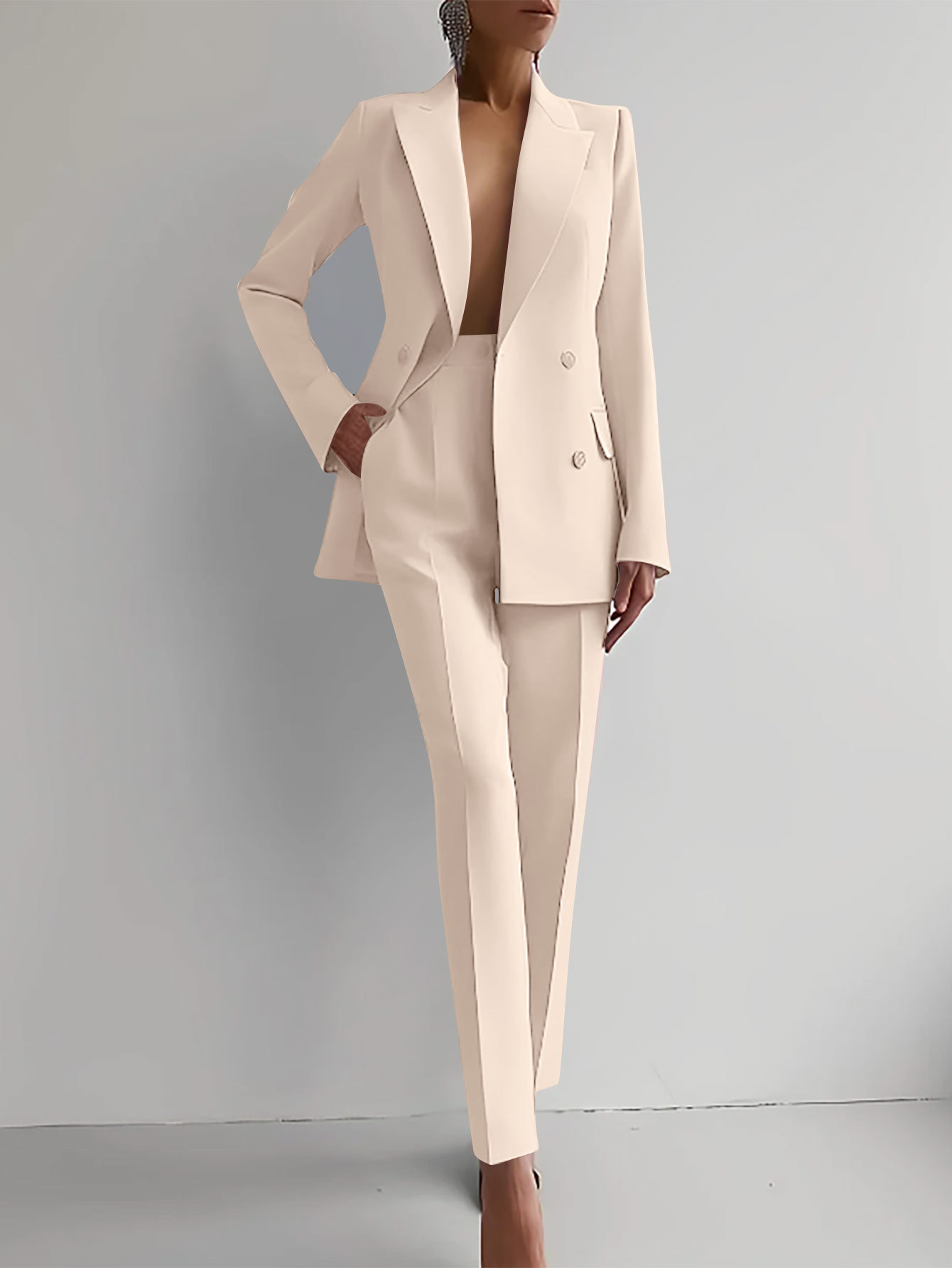 Women's Blazer & Straight Leg Pants 2 Piece Suit Set