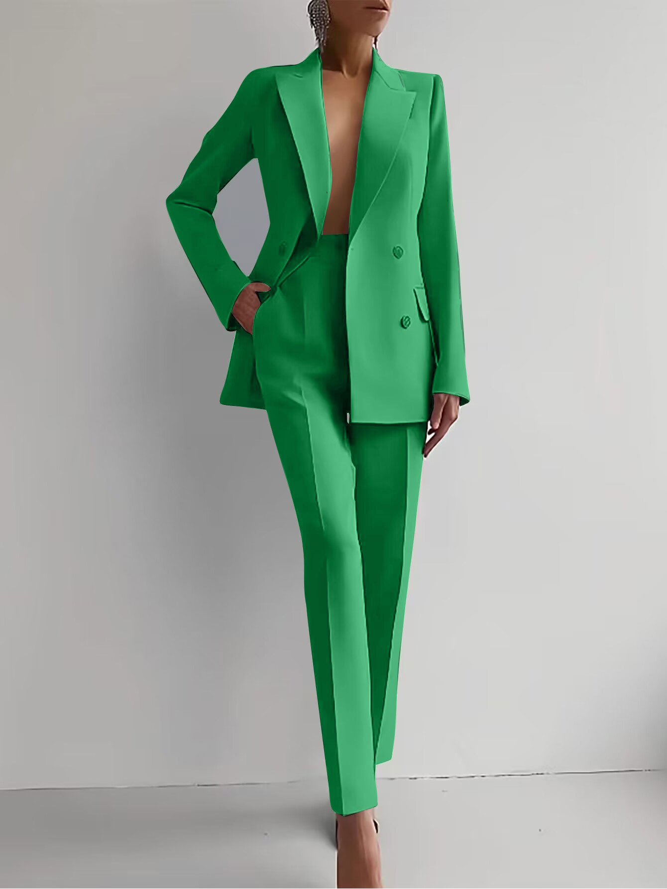 Women's Blazer & Straight Leg Pants 2 Piece Suit Set