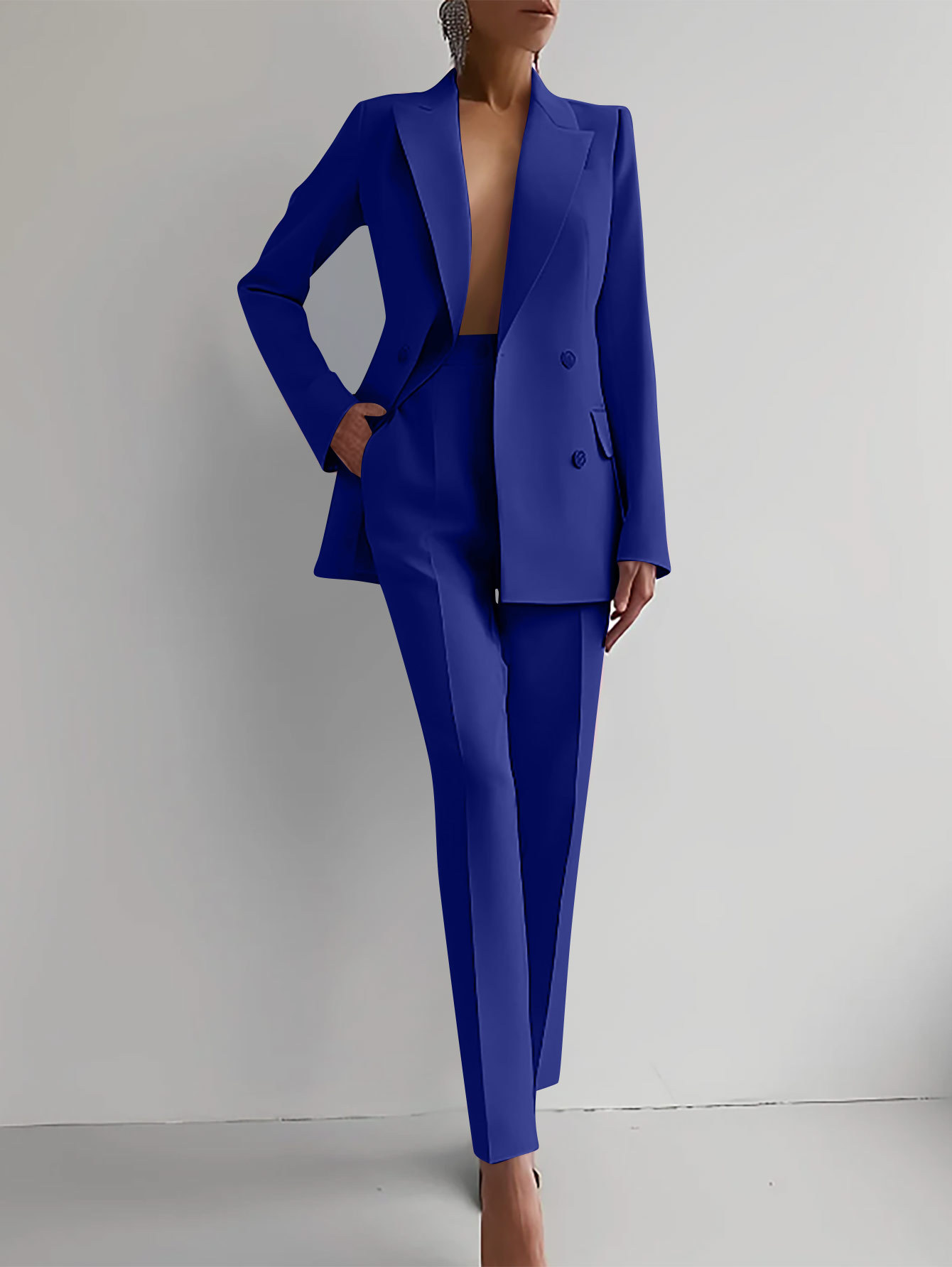 Women's Blazer & Straight Leg Pants 2 Piece Suit Set