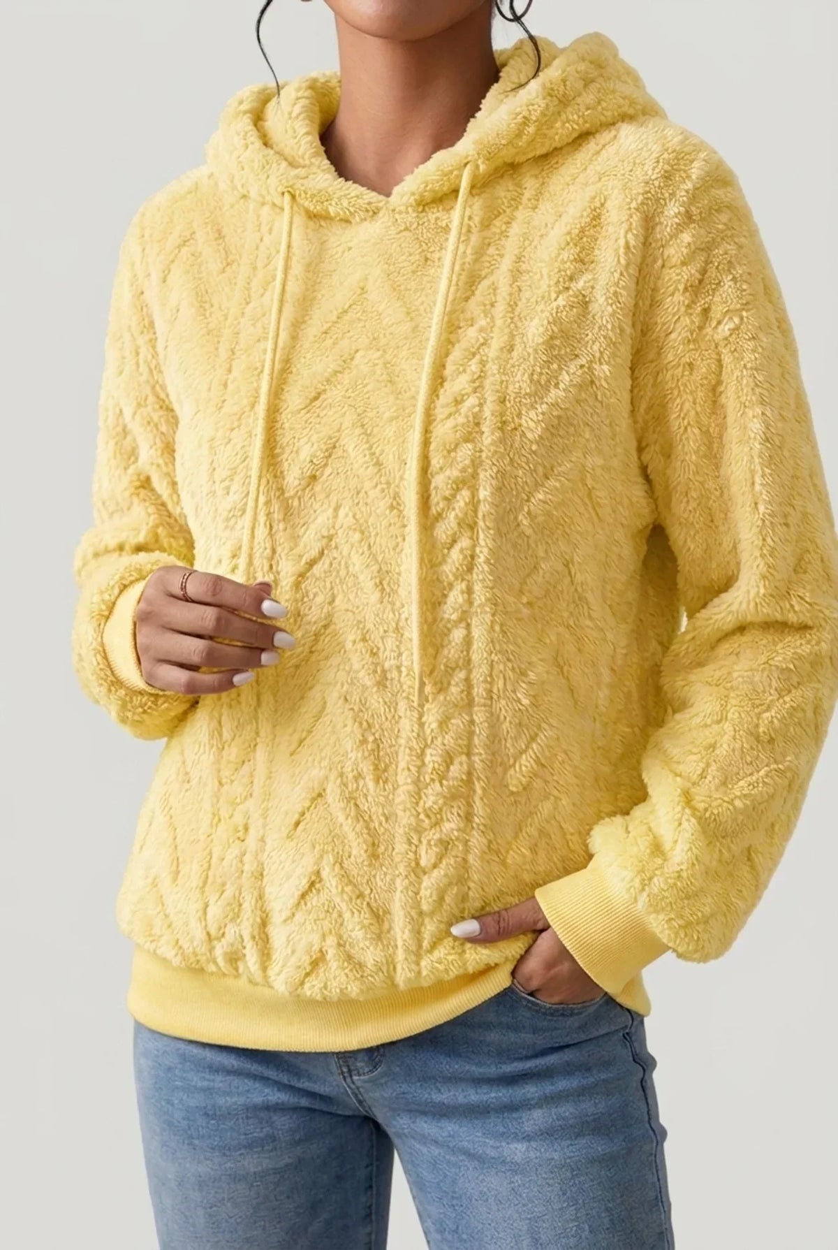 Women's Cable Knit Hoodie with Drawstring