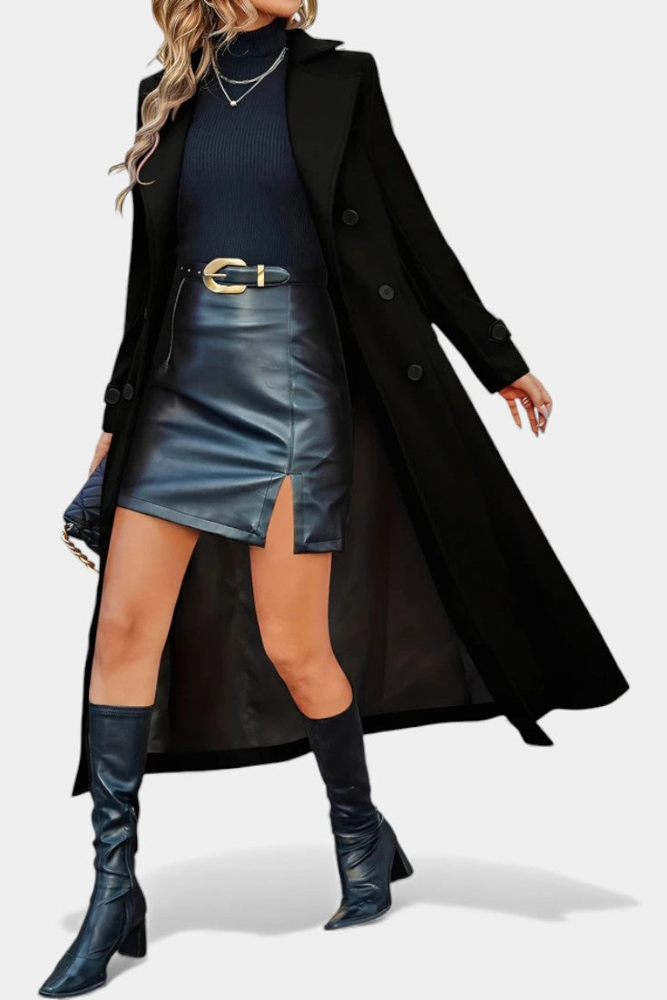 Women's Double-Breasted Notch Collar Maxi Coat