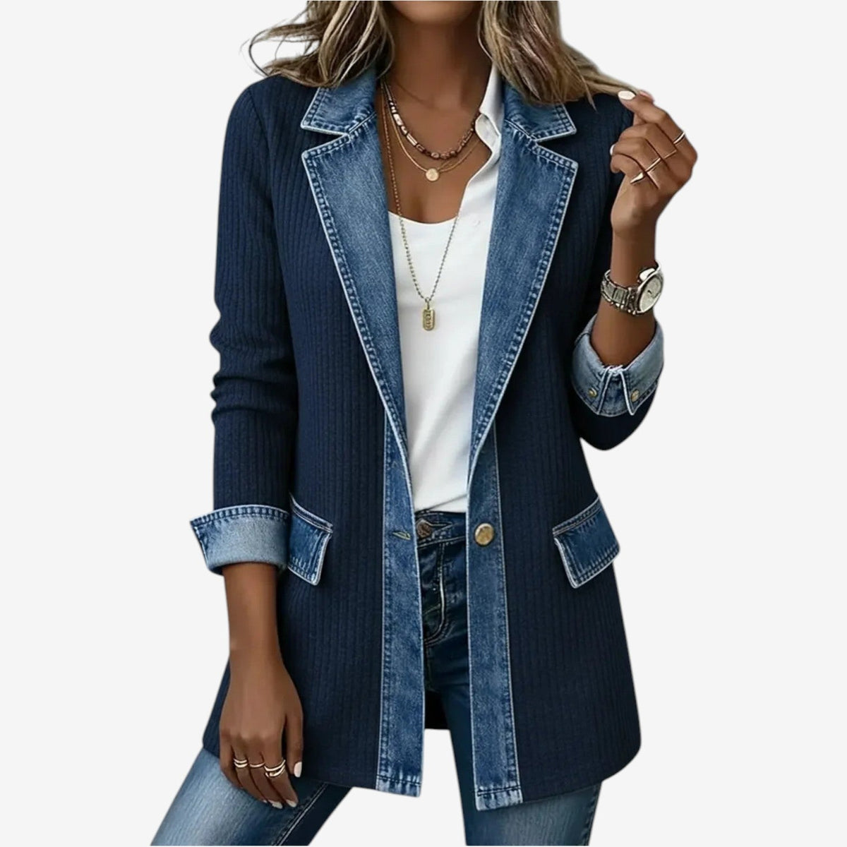 Women’s Denim Trim Button-Front Casual Jacket