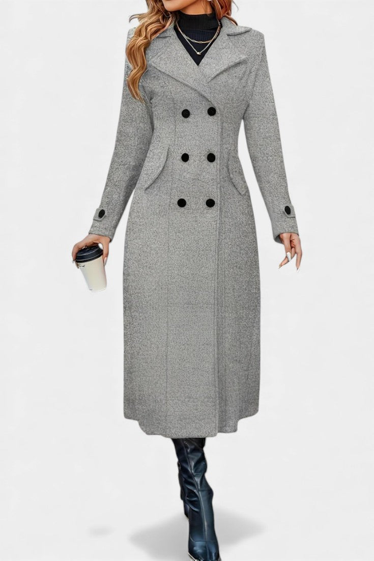 Women's Double-Breasted Notch Collar Maxi Coat