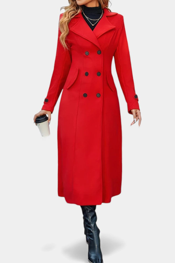 Women's Double-Breasted Notch Collar Maxi Coat