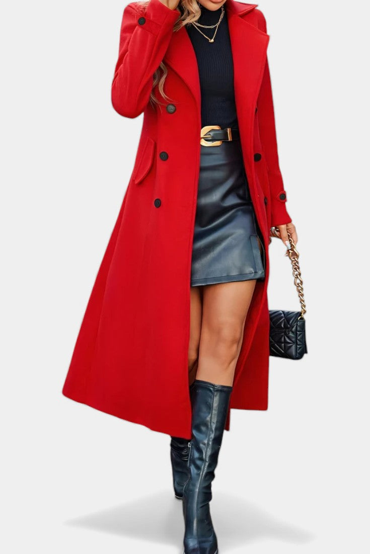 Women's Double-Breasted Notch Collar Maxi Coat