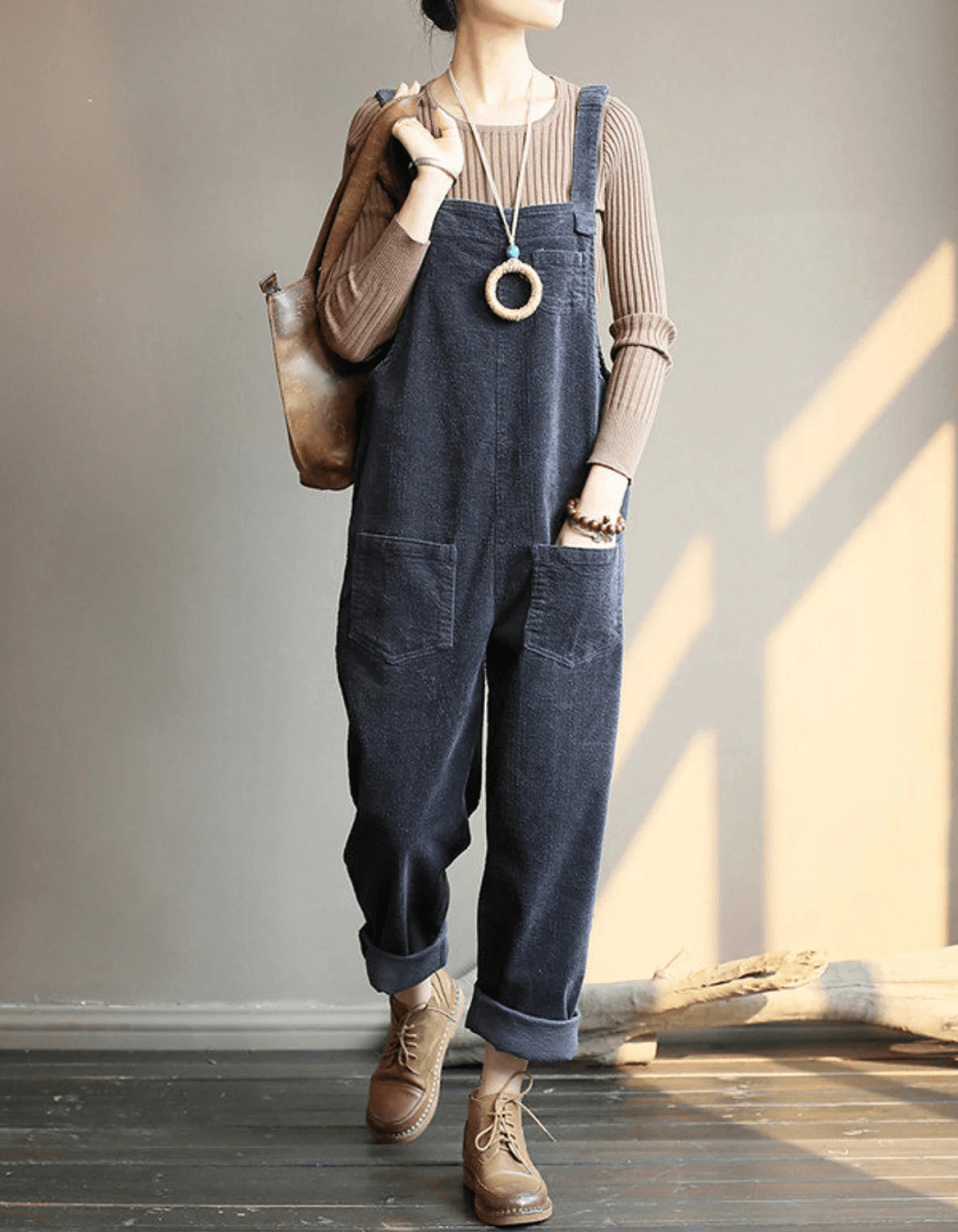 Women's Textured Overalls with Front Pockets