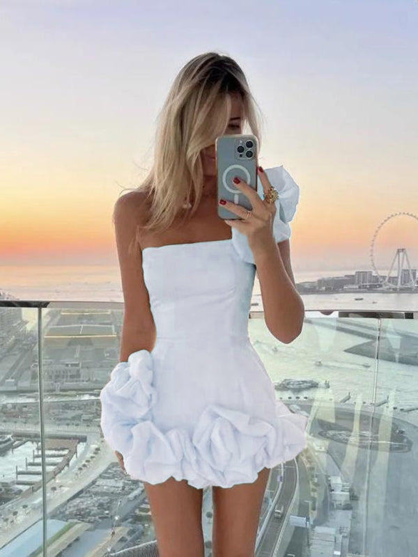 Women’s One-Shoulder Ruffle Hem Mini Dress
