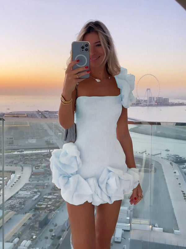 Women’s One-Shoulder Ruffle Hem Mini Dress
