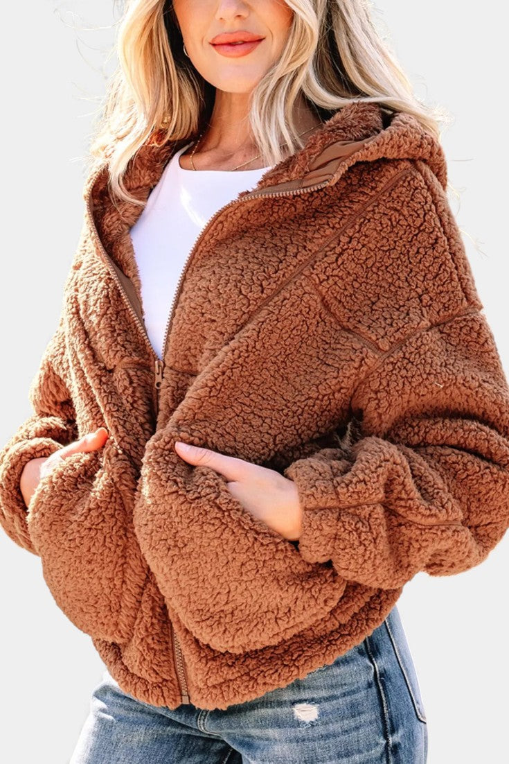 Women's Teddy Fleece Hoodie Jacket with Zip