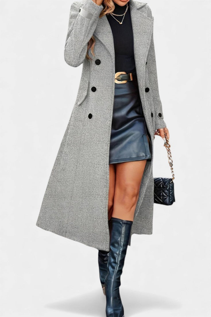 Women's Double-Breasted Notch Collar Maxi Coat