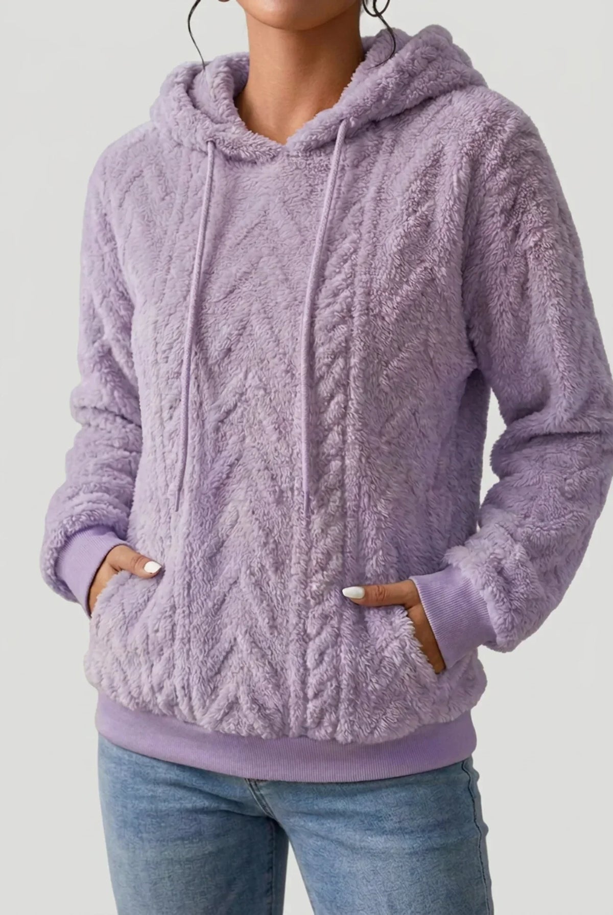 Women's Cable Knit Hoodie with Drawstring