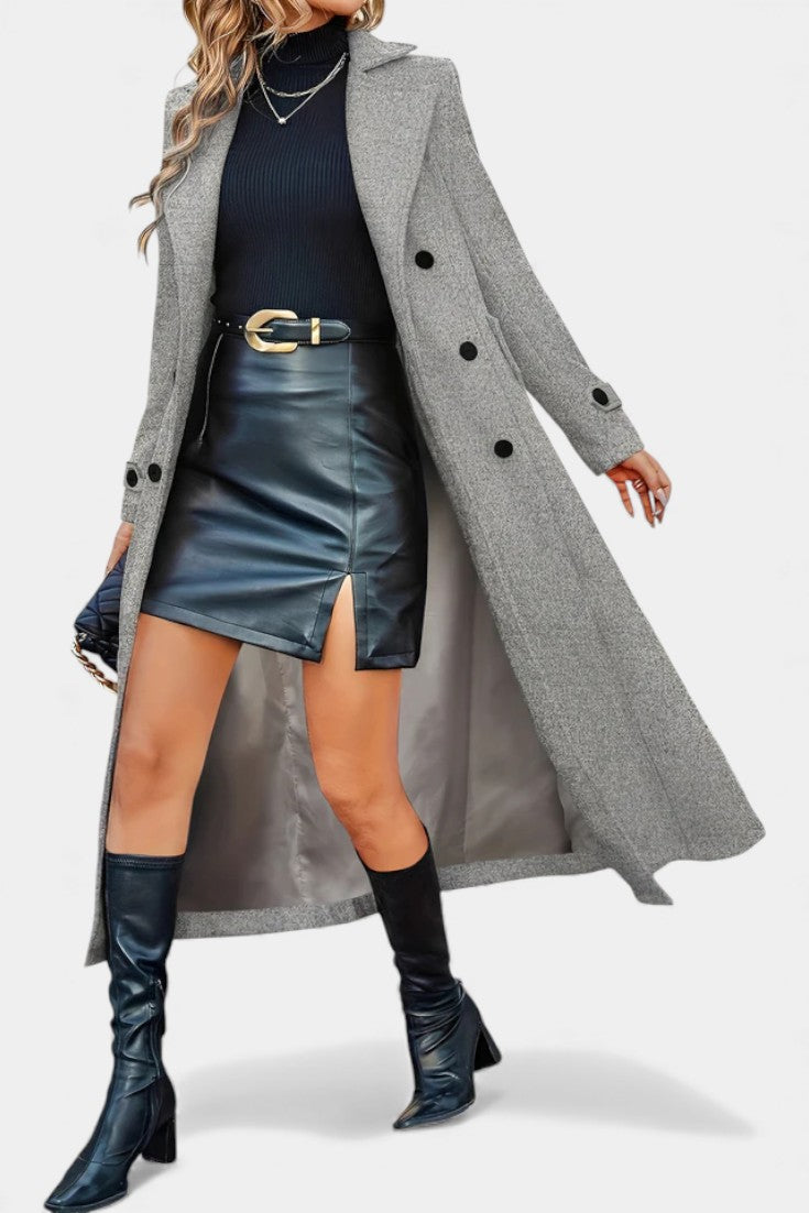 Women's Double-Breasted Notch Collar Maxi Coat