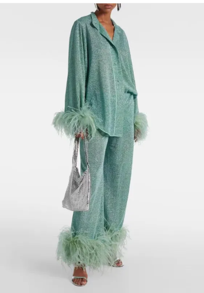 Women's Luxe Feather Trim Co-Ord Set