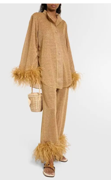 Women's Luxe Feather Trim Co-Ord Set