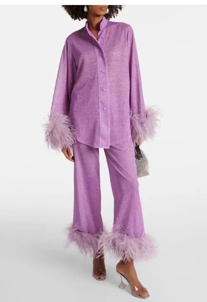 Women's Luxe Feather Trim Co-Ord Set