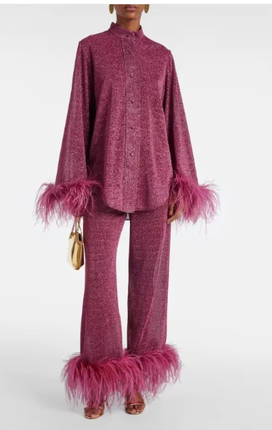 Women's Luxe Feather Trim Co-Ord Set