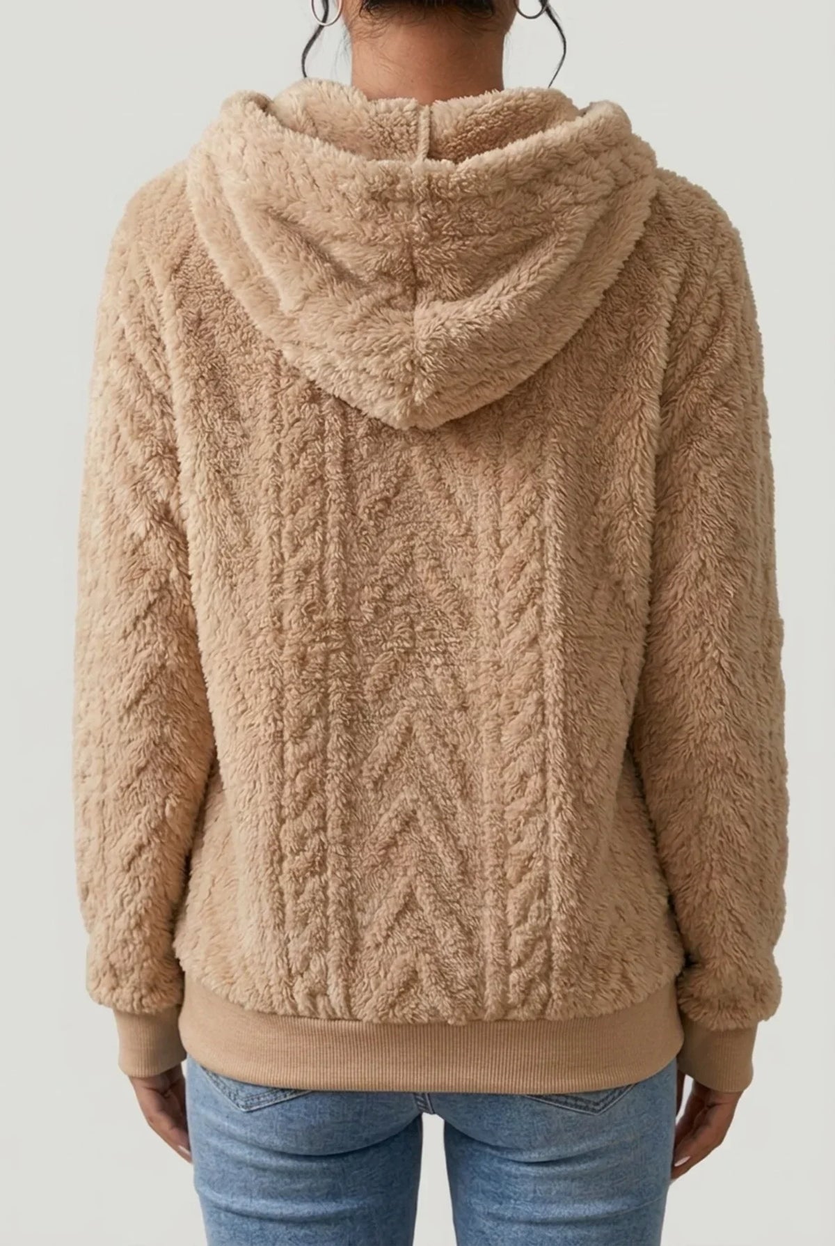 Women's Cable Knit Hoodie with Drawstring