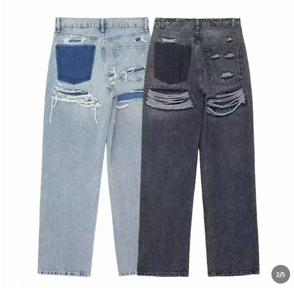 Women's Vintage Patch Pocket Jeans with Wide-Leg Fit