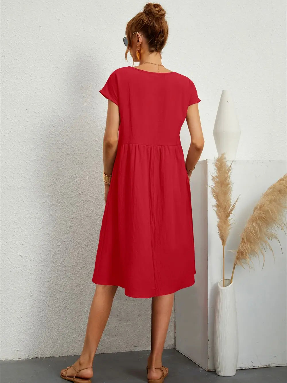 Women's Short Sleeves Midi Dress with Pockets
