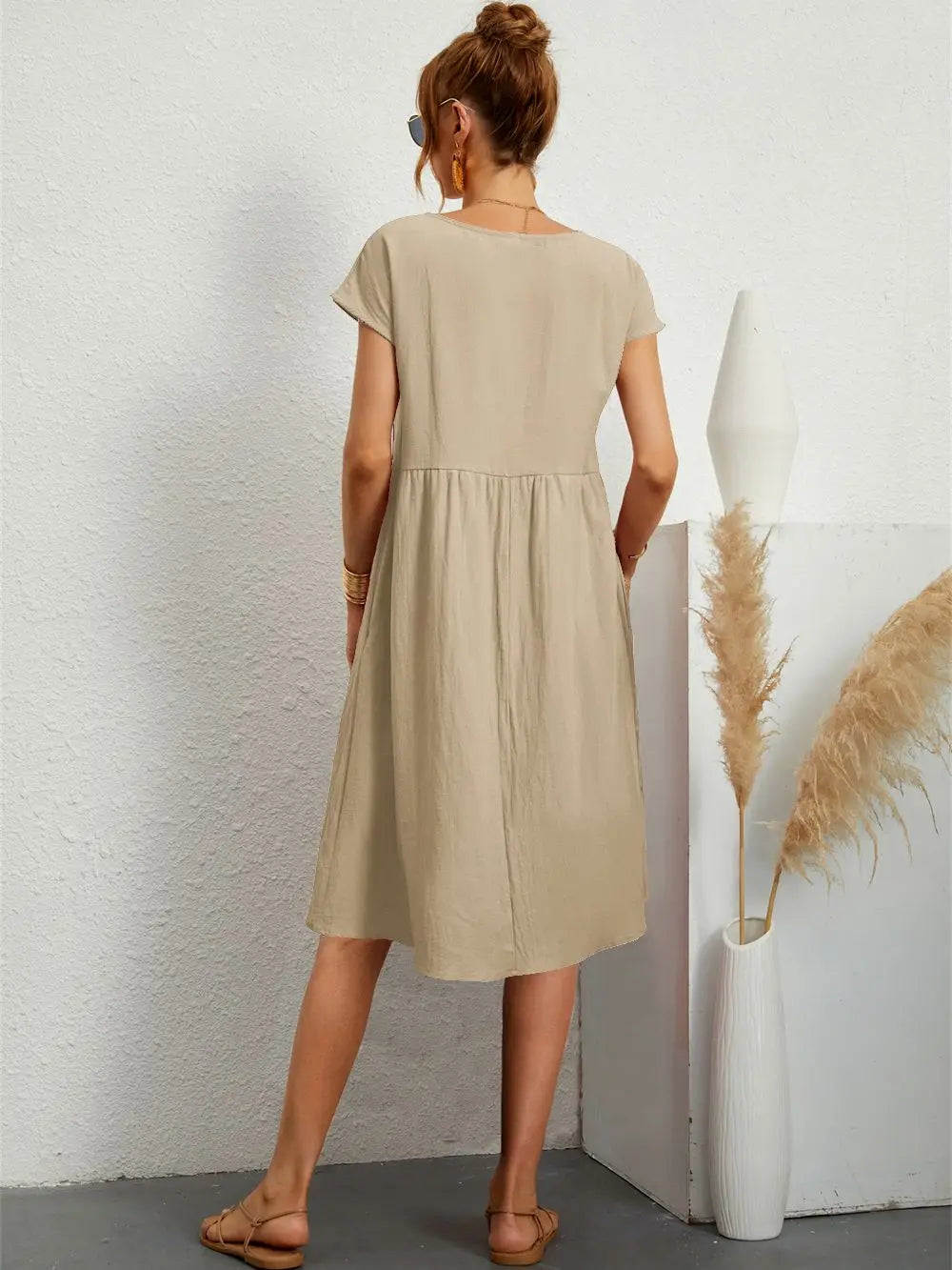 Women's Short Sleeves Midi Dress with Pockets