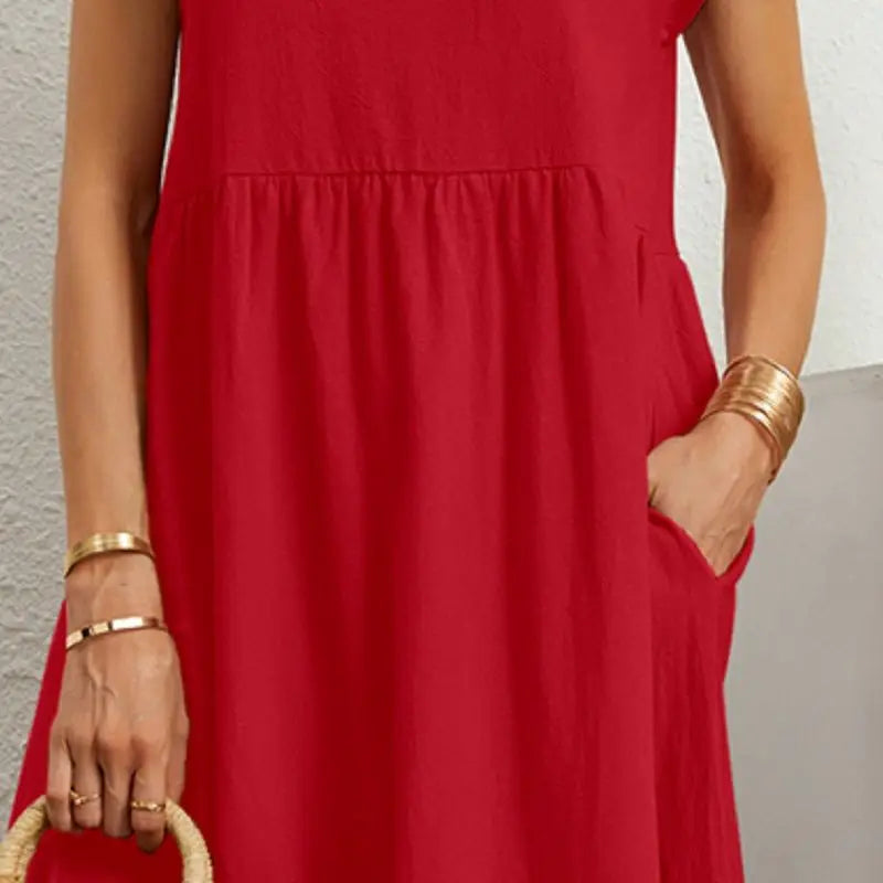 Women's Short Sleeves Midi Dress with Pockets