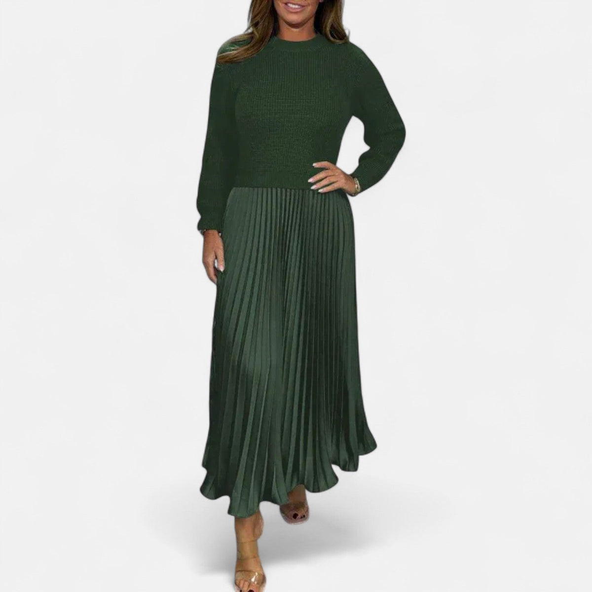 Women’s Long-Sleeve Pleated Knit Maxi Dress