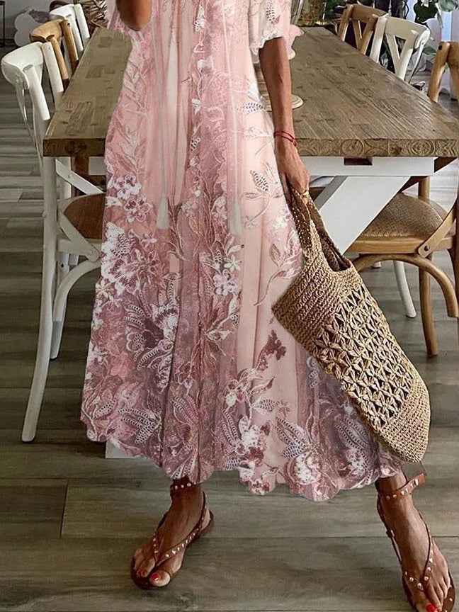 Women's Floral Maxi Dress with Half Sleeves