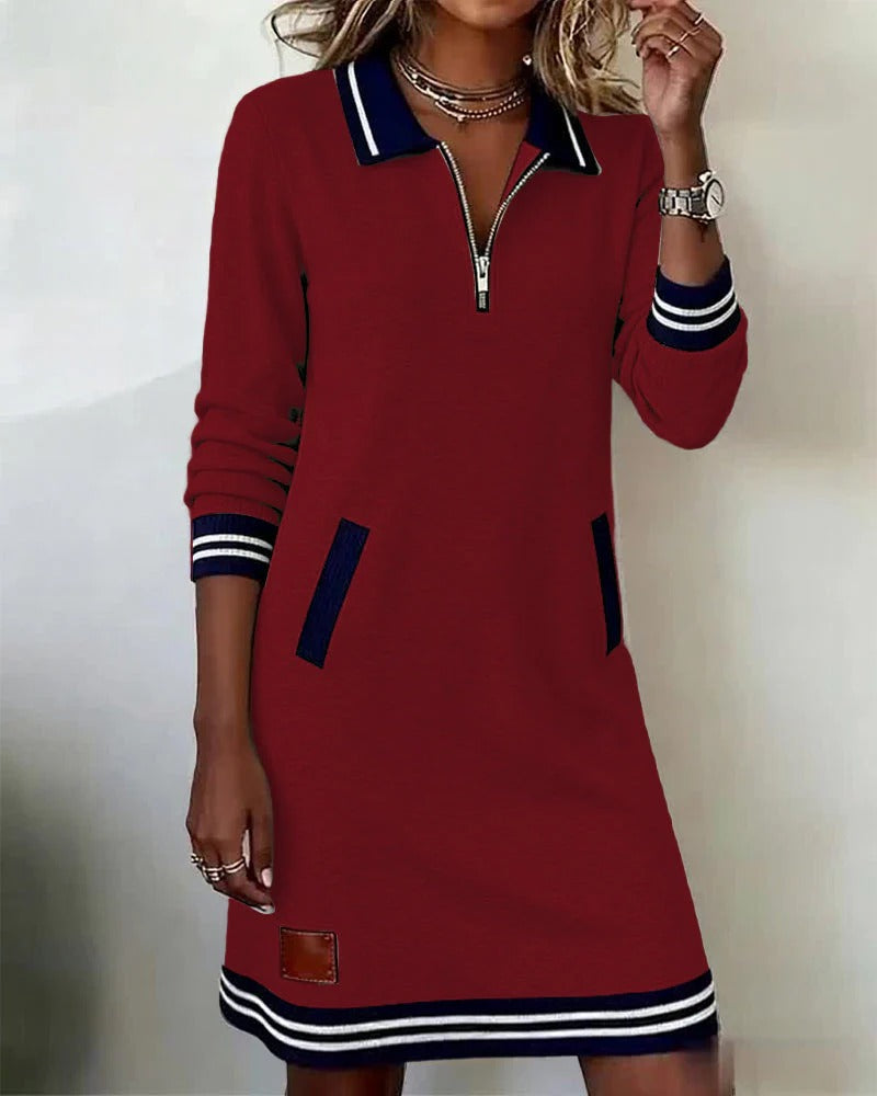Women's Half Zip Polo Sweatshirt Dress with Pockets