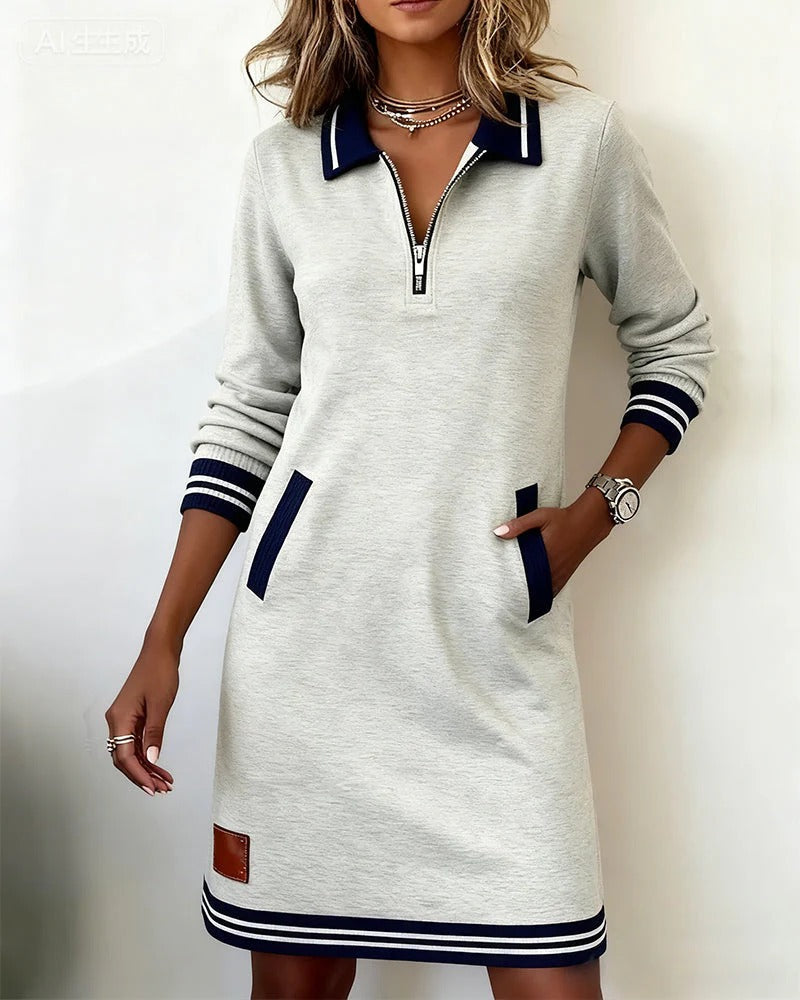 Women's Half Zip Polo Sweatshirt Dress with Pockets