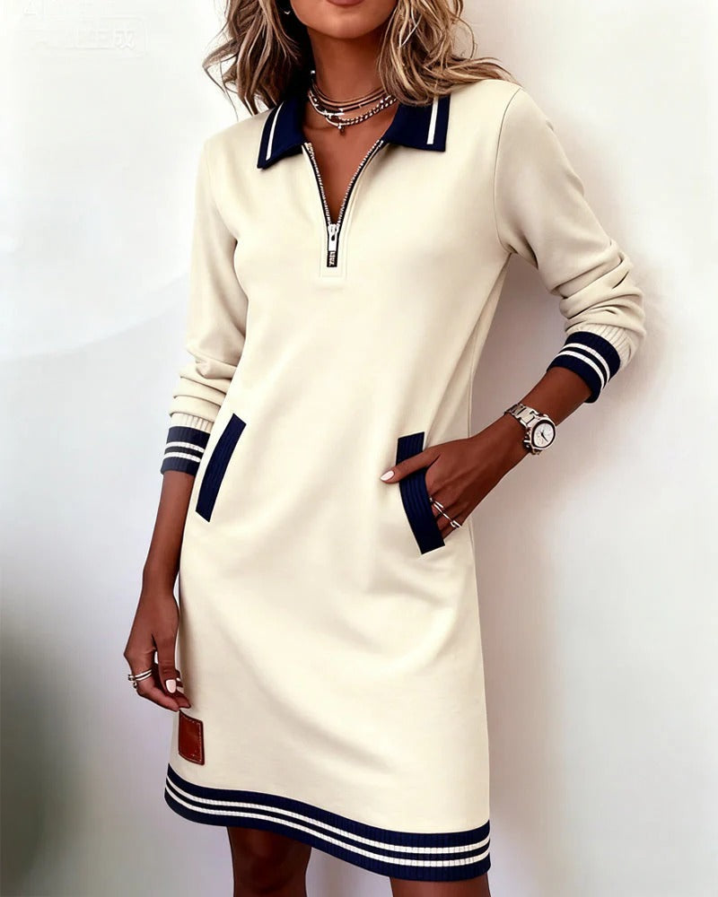 Women's Half Zip Polo Sweatshirt Dress with Pockets