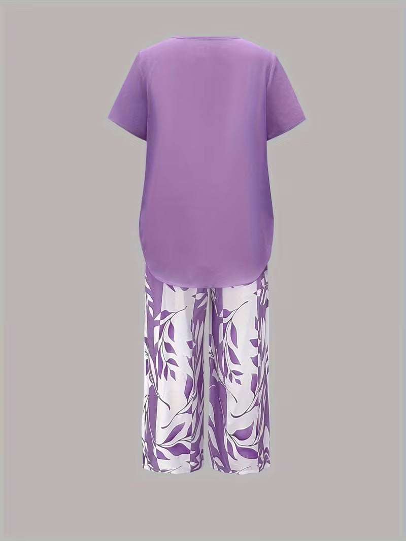 Women's Leaf Print Two Piece Set