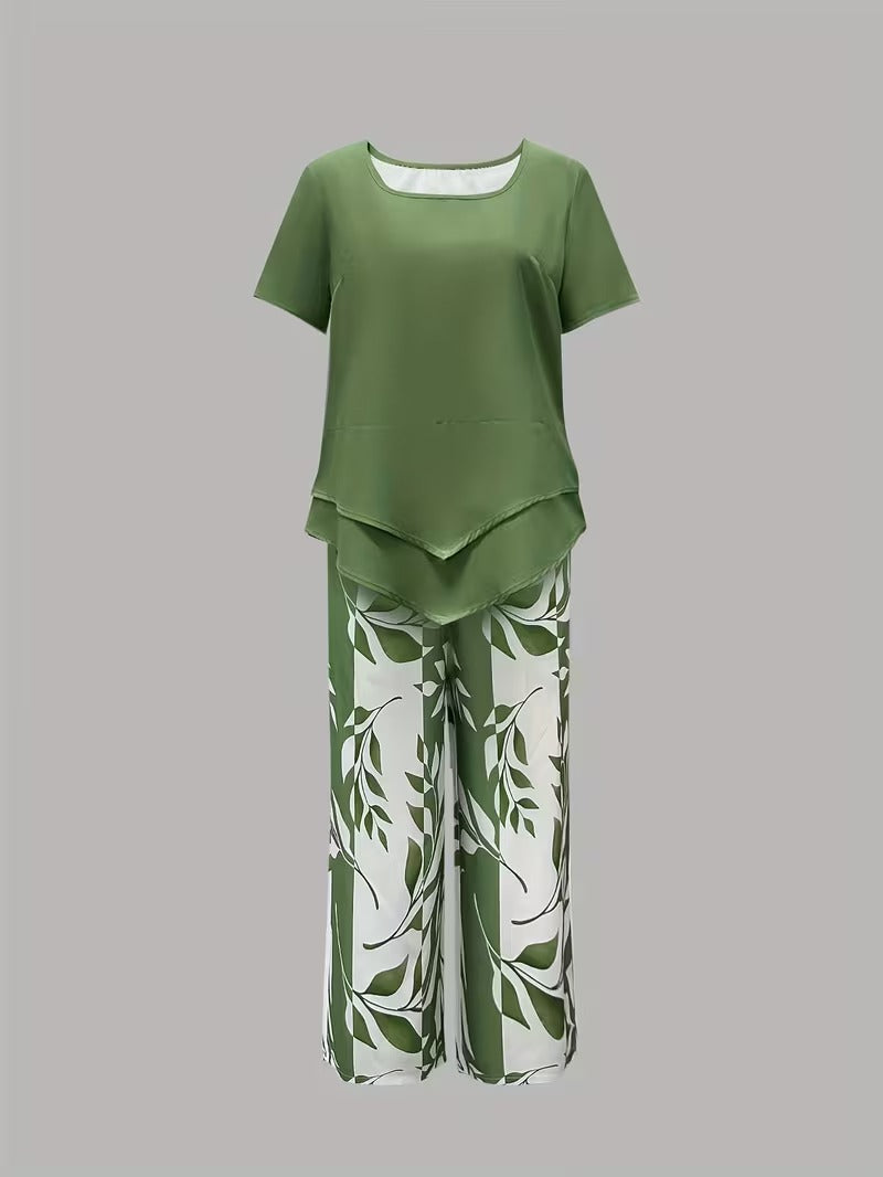Women's Leaf Print Two Piece Set