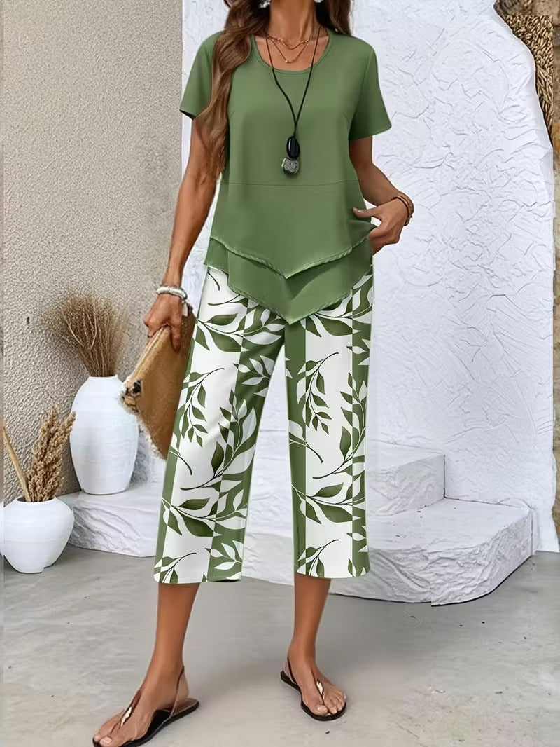 Women's Leaf Print Two Piece Set