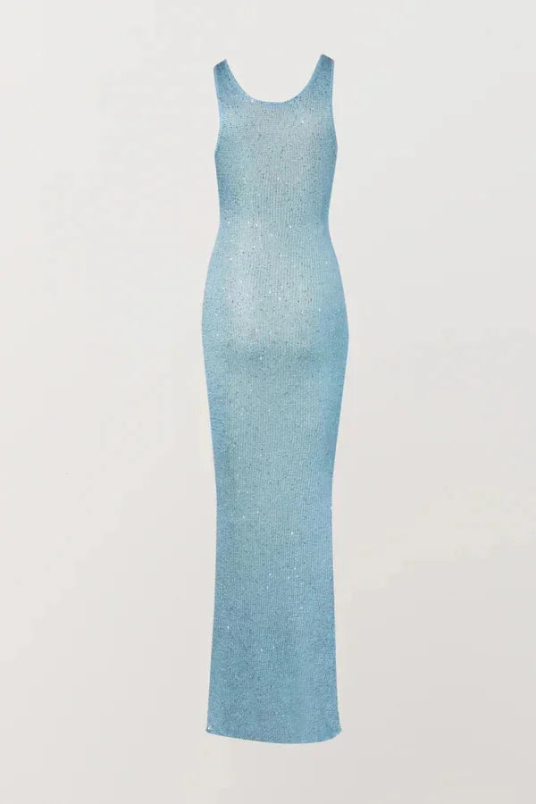 Irina - Women’s sleeveless fitted maxi dress in icy blue
