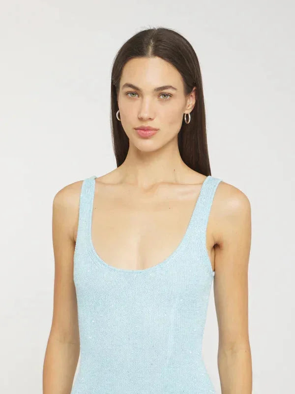 Irina - Women’s sleeveless fitted maxi dress in icy blue