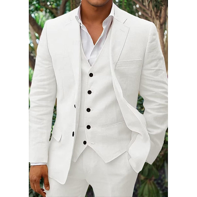 Stylish Men's Linen Set: Blazer, Waistcoat, and Trousers