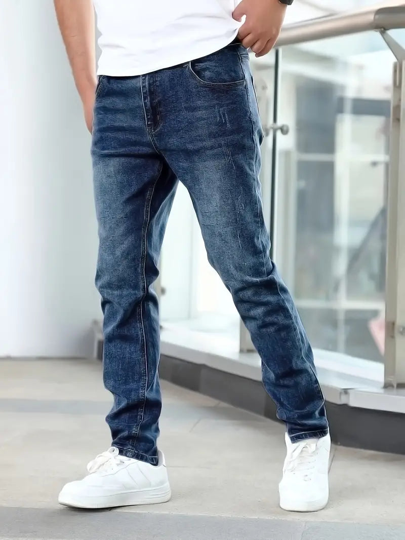 Men's Distressed Denim Jeans with Pockets