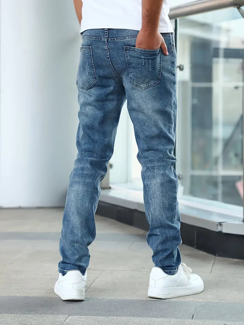 Men's Distressed Denim Jeans with Pockets